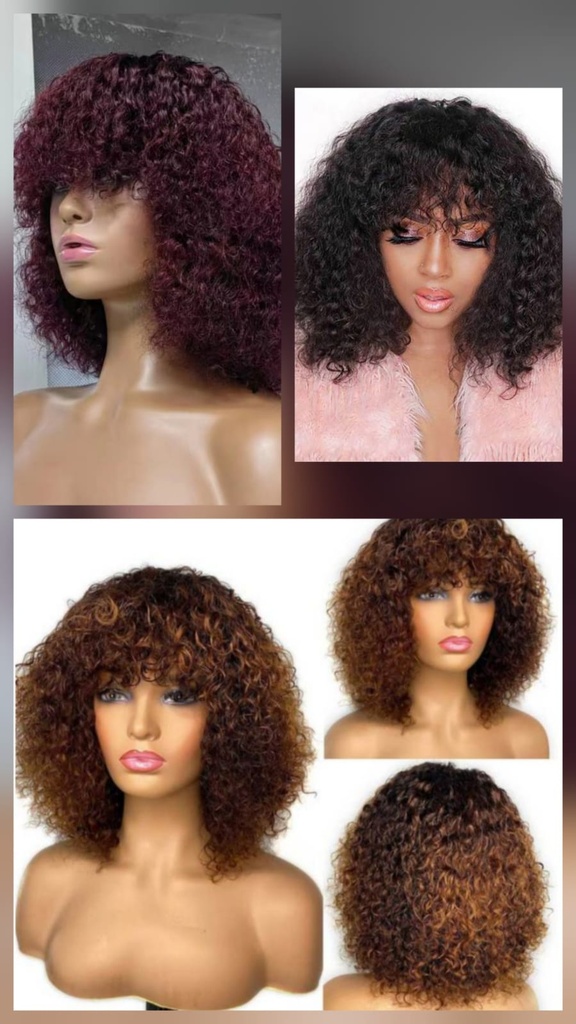 Brazilian Fringe Bangs Curly Bob 250% 12"